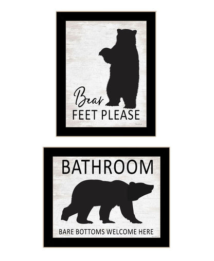 Set Of Two Bear Bottoms Welcome Here Black Framed Bathroom Wall Art