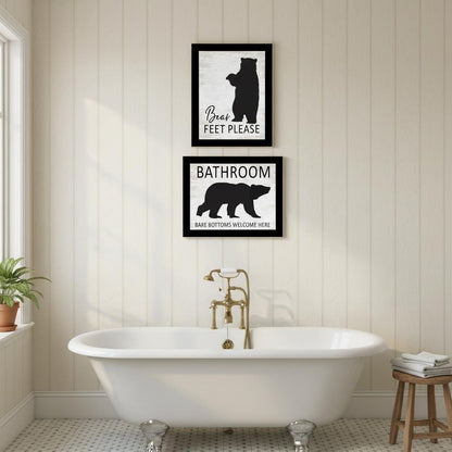 Set Of Two Bear Bottoms Welcome Here Black Framed Bathroom Wall Art