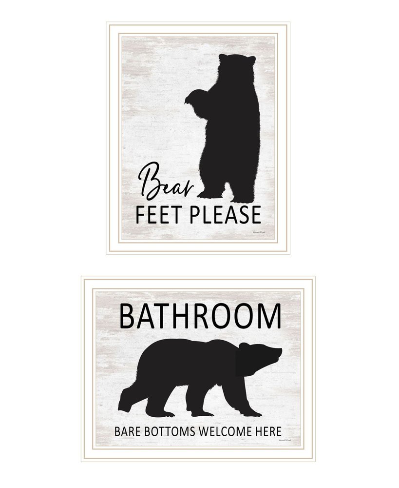 Set Of Two Bear Bottoms Welcome Here White Framed Bathroom Wall Art — view 1