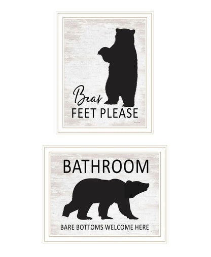 Set Of Two Bear Bottoms Welcome Here White Framed Bathroom Wall Art