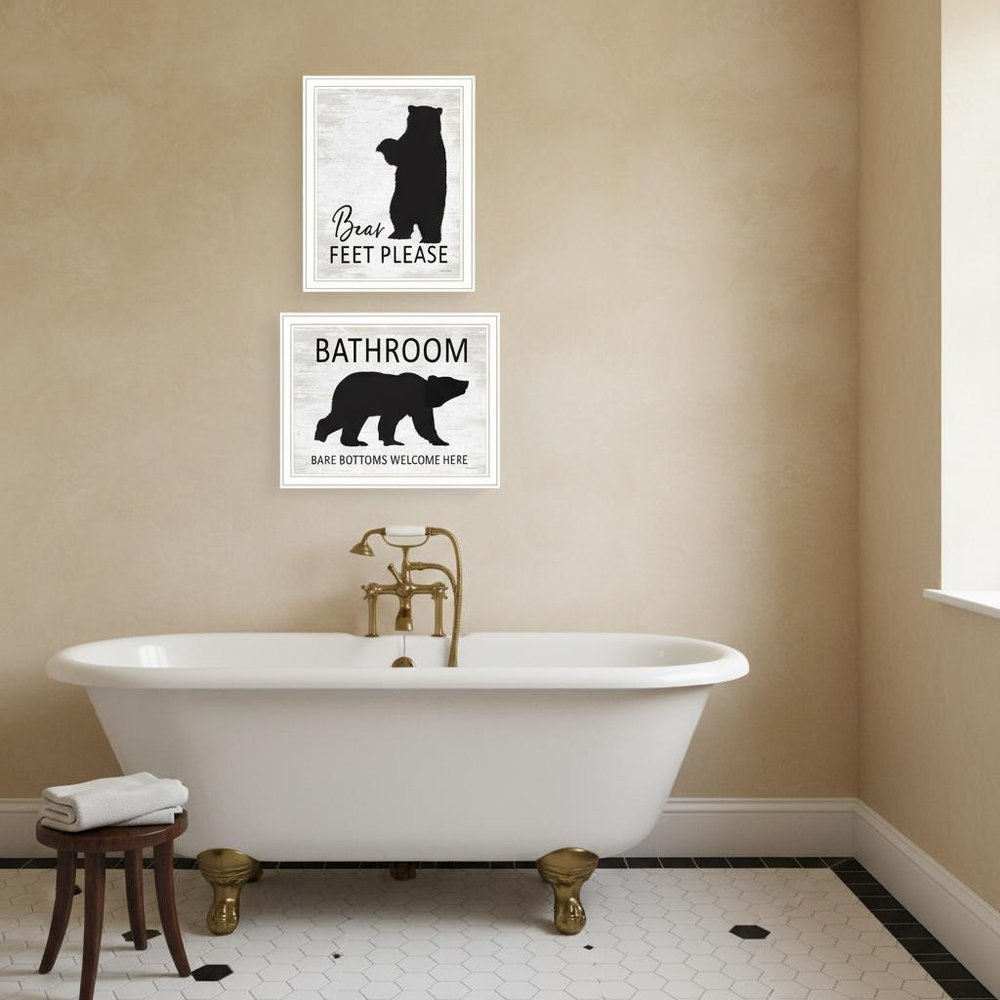 Set Of Two Bear Bottoms Welcome Here White Framed Bathroom Wall Art — view 4