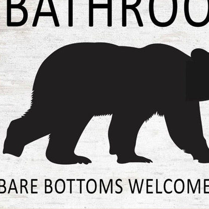 Set Of Two Bear Bottoms Welcome Here White Framed Bathroom Wall Art