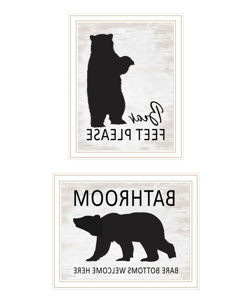 Set Of Two Bear Bottoms Welcome Here White Framed Bathroom Wall Art