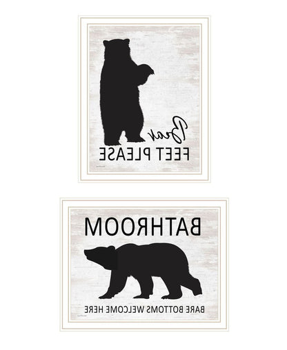Set Of Two Bear Bottoms Welcome Here White Framed Bathroom Wall Art
