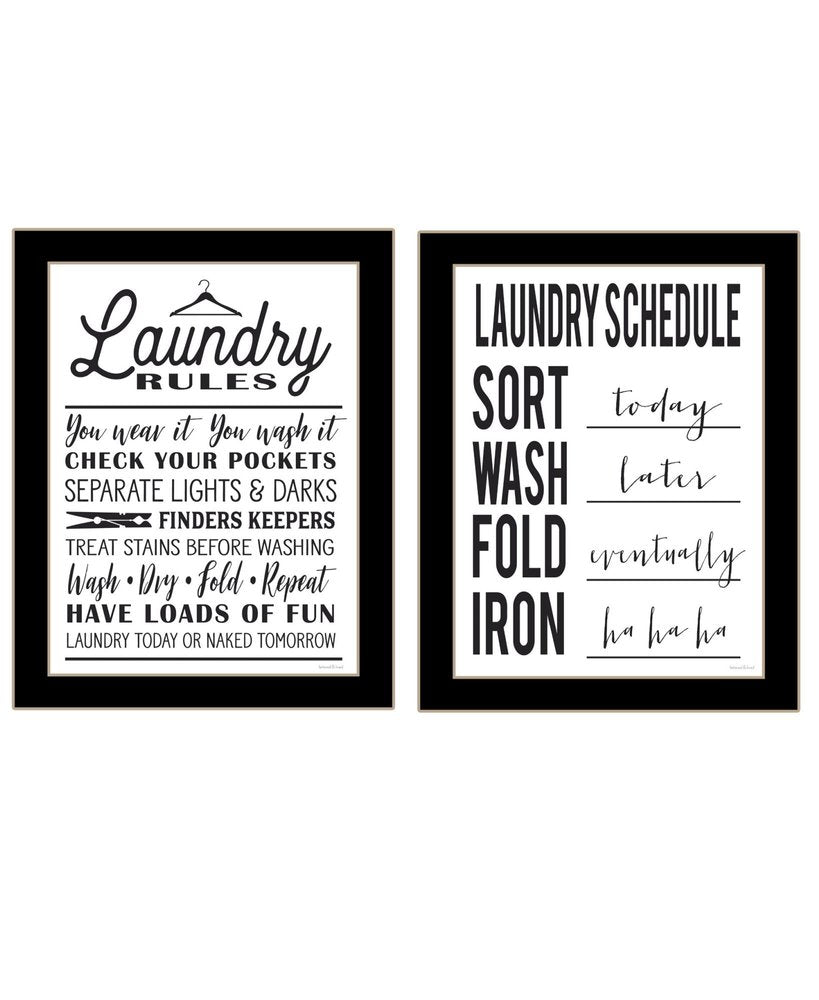 Set Of Two Laundry Rules And Schedules Black Framed Laundry Wall Art — view 1
