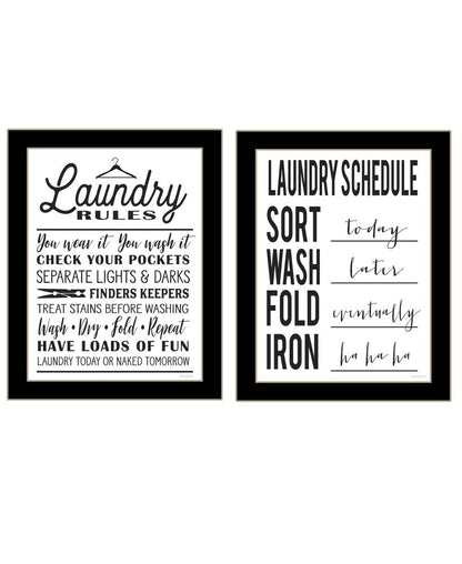 Set Of Two Laundry Rules And Schedules Black Framed Laundry Wall Art