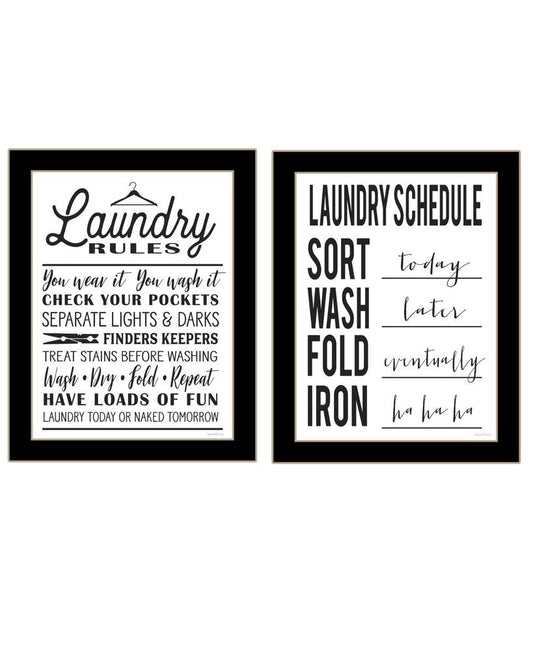 Set Of Two Laundry Rules And Schedules Black Framed Laundry Wall Art