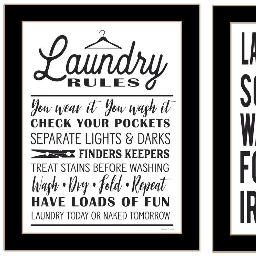 Set Of Two Laundry Rules And Schedules Black Framed Laundry Wall Art — view 3