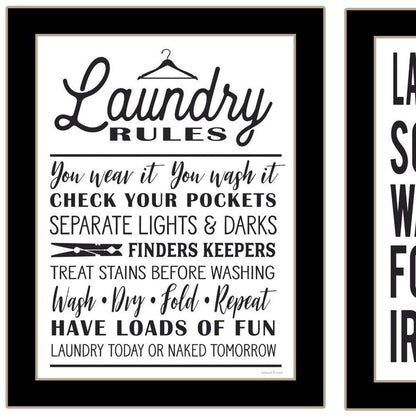 Set Of Two Laundry Rules And Schedules Black Framed Laundry Wall Art