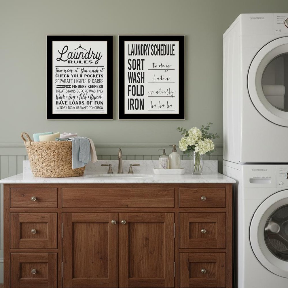 Set Of Two Laundry Rules And Schedules Black Framed Laundry Wall Art — view 4