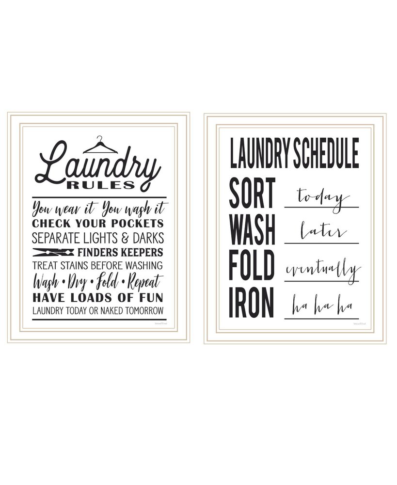 Set Of Two Laundry Rules And Schedules White Framed Laundry Wall Art