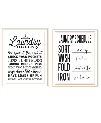 Set Of Two Laundry Rules And Schedules White Framed Laundry Wall Art