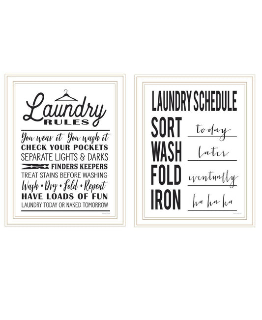 Set Of Two Laundry Rules And Schedules White Framed Laundry Wall Art