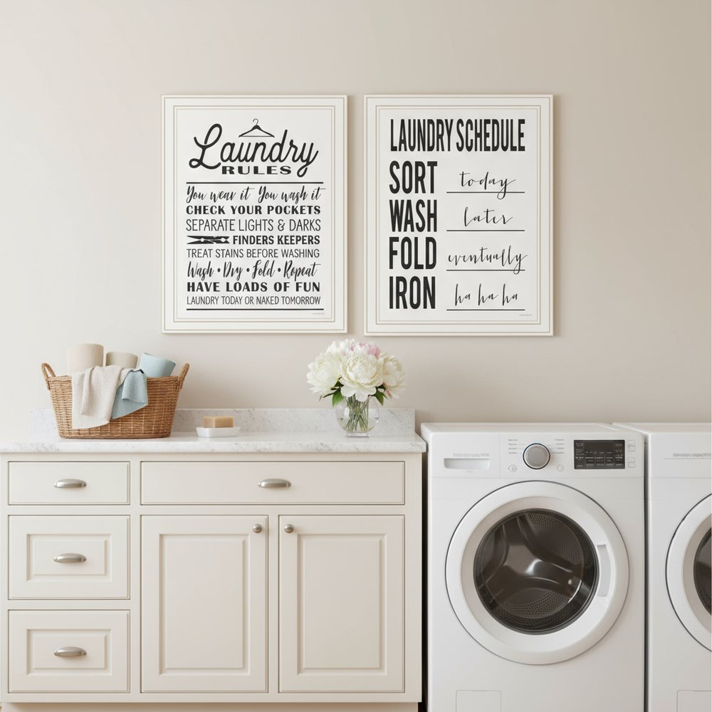 Set Of Two Laundry Rules And Schedules White Framed Laundry Wall Art — view 4