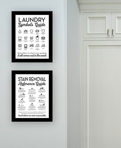Set Of Two Guide for Laundry and Stain Removal Black Framed Laundry Wall Art