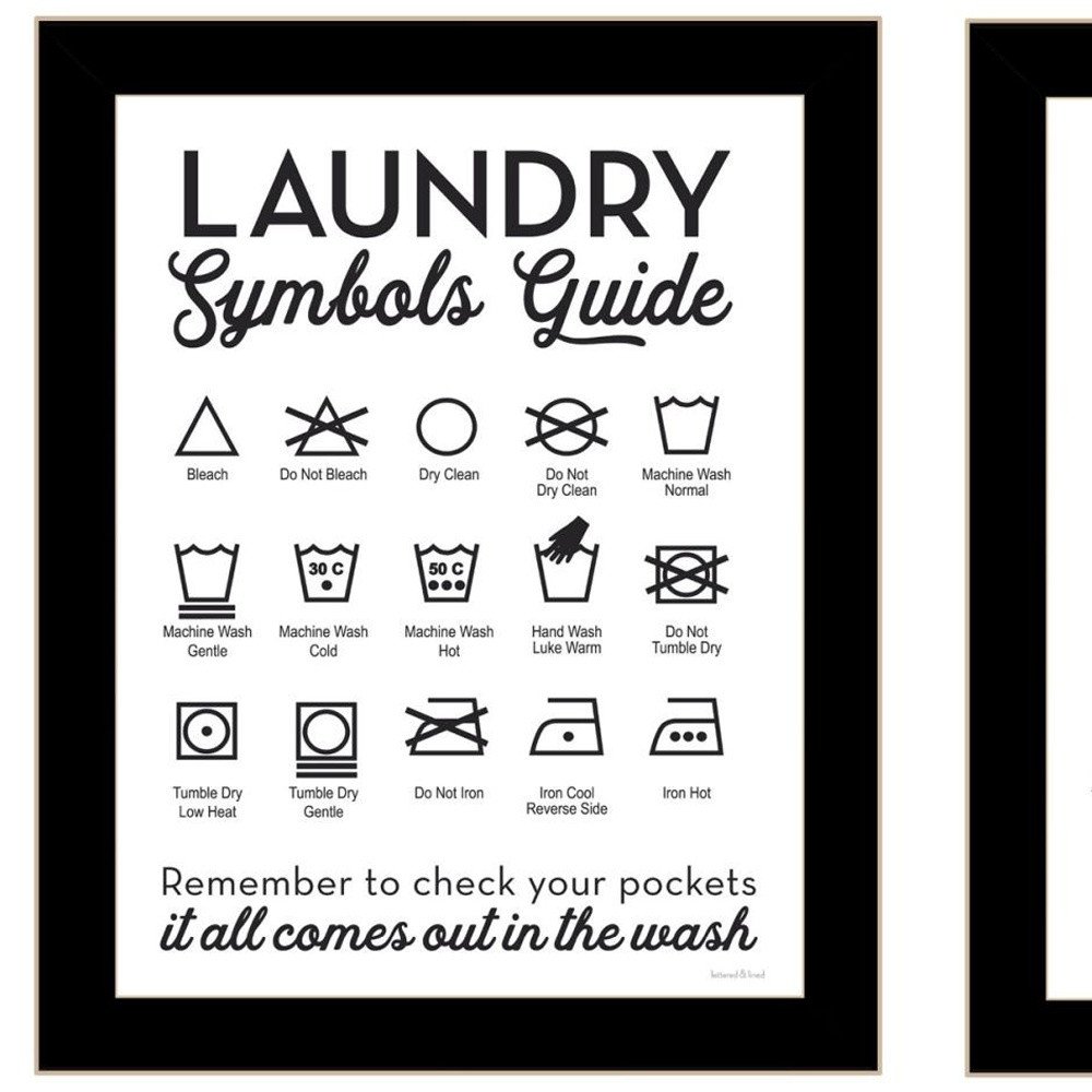 Set Of Two Guide for Laundry and Stain Removal Black Framed Laundry Wall Art