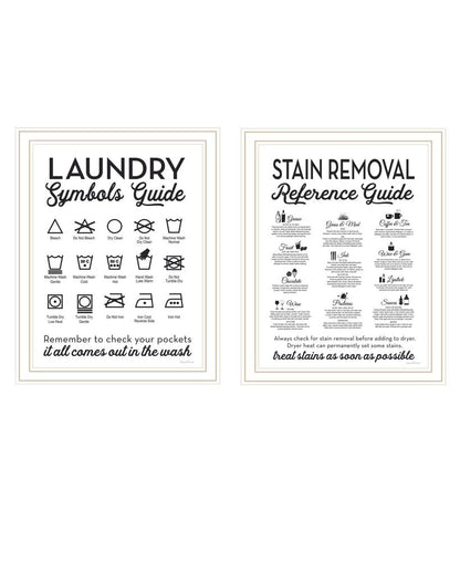 Set Of Two Guide for Laundry and Stain Removal White Framed Laundry Wall Art