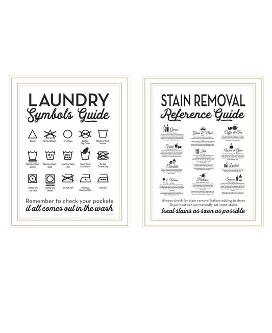 Set Of Two Guide for Laundry and Stain Removal White Framed Laundry Wall Art