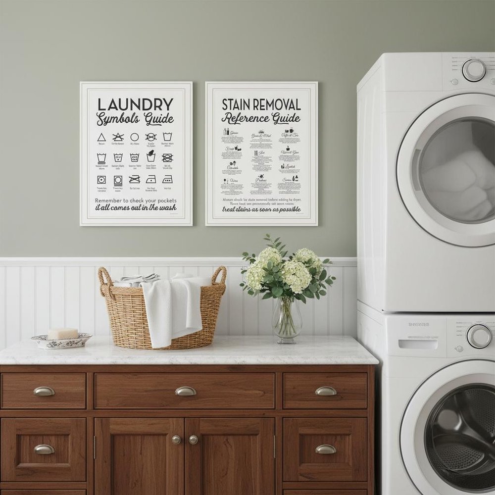 Set Of Two Guide for Laundry and Stain Removal White Framed Laundry Wall Art