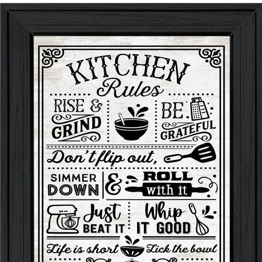 Set Of Two Our Family Kitchen Rules And Recipes Black Framed Kitchen Wall Art