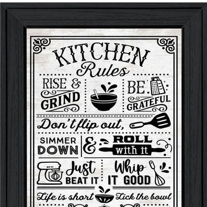 Set Of Two Our Family Kitchen Rules And Recipes Black Framed Kitchen Wall Art