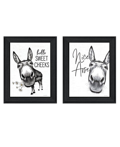 Set Of Two Hello Sweet Cheeks! Black Framed Bathroom Wall Art