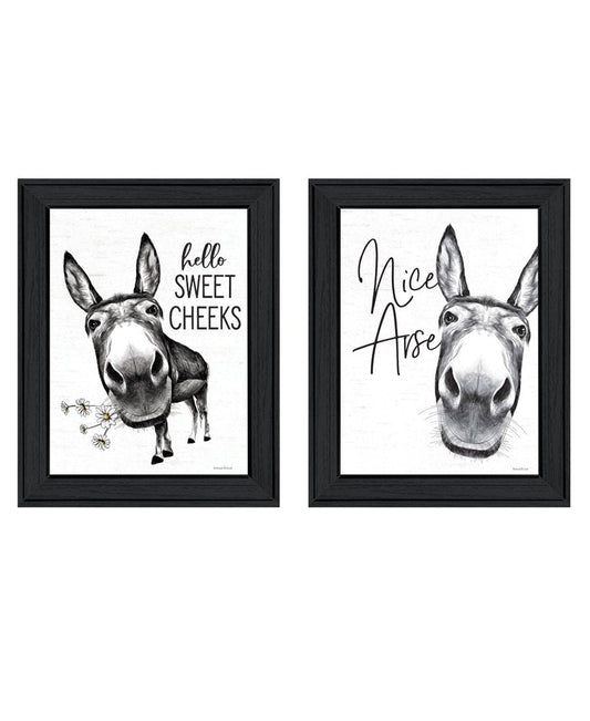 Set Of Two Hello Sweet Cheeks! Black Framed Bathroom Wall Art