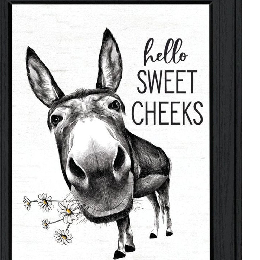 Set Of Two Hello Sweet Cheeks! Black Framed Bathroom Wall Art