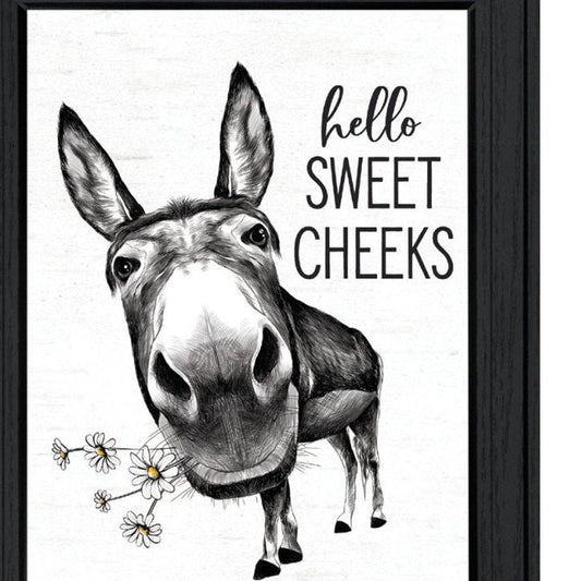 Set Of Two Hello Sweet Cheeks! Black Framed Bathroom Wall Art
