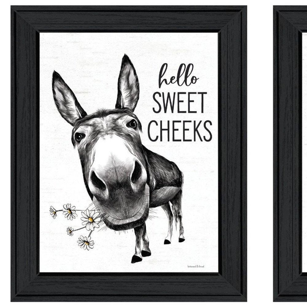 Set Of Two Hello Sweet Cheeks! Black Framed Bathroom Wall Art