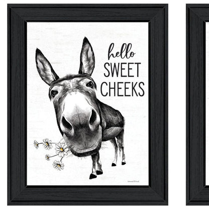 Set Of Two Hello Sweet Cheeks! Black Framed Bathroom Wall Art