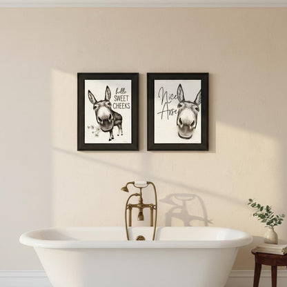 Set Of Two Hello Sweet Cheeks! Black Framed Bathroom Wall Art