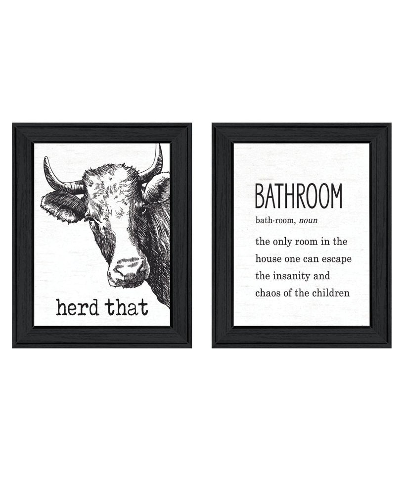Set Of Two HERD THAT! Black Framed Bathroom Wall Art