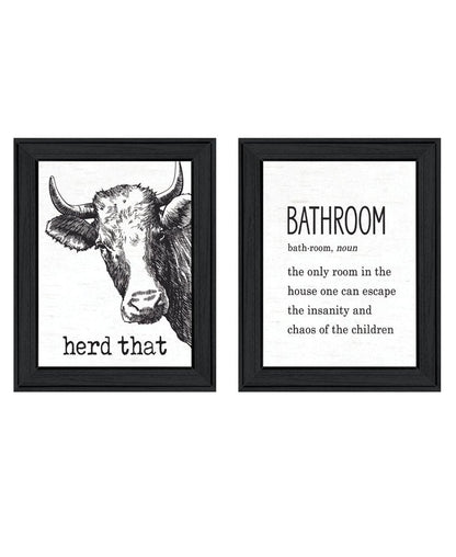 Set Of Two HERD THAT! Black Framed Bathroom Wall Art