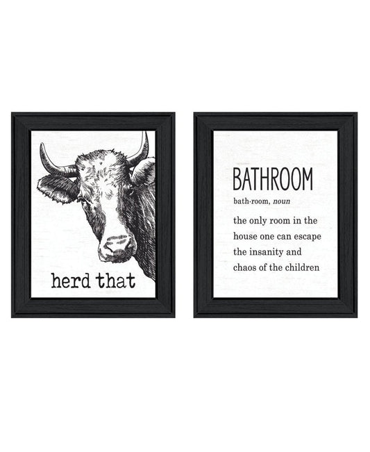 Set Of Two HERD THAT! Black Framed Bathroom Wall Art