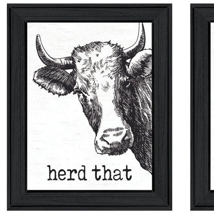 Set Of Two HERD THAT! Black Framed Bathroom Wall Art