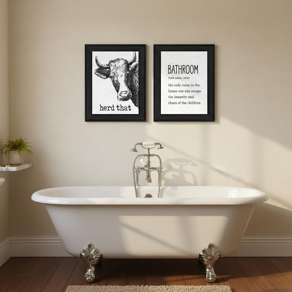 Set Of Two HERD THAT! Black Framed Bathroom Wall Art — view 4