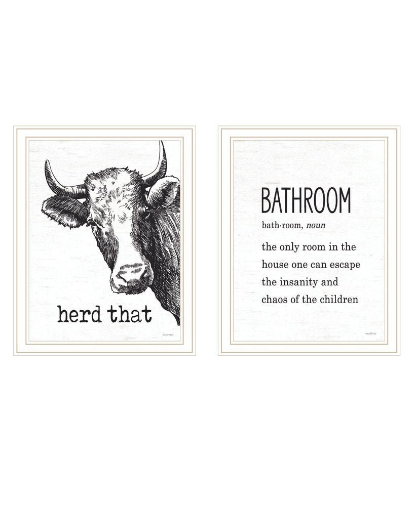 Set Of Two HERD THAT! White Framed Bathroom Wall Art