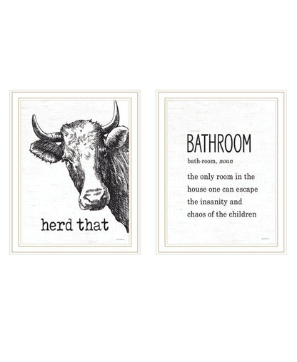 Set Of Two HERD THAT! White Framed Bathroom Wall Art