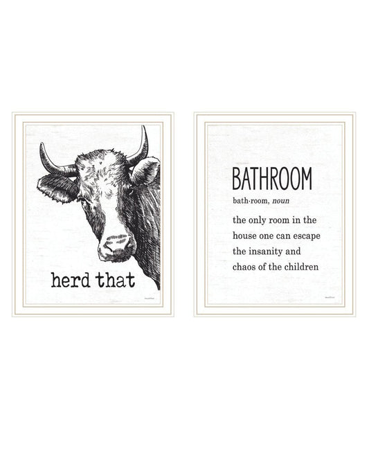 Set Of Two HERD THAT! White Framed Bathroom Wall Art