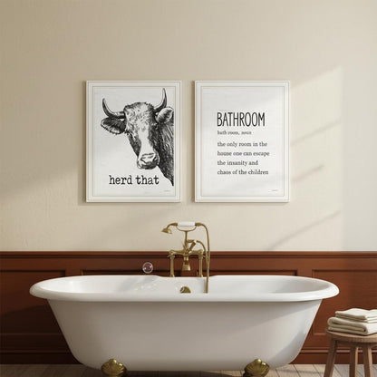 Set Of Two HERD THAT! White Framed Bathroom Wall Art