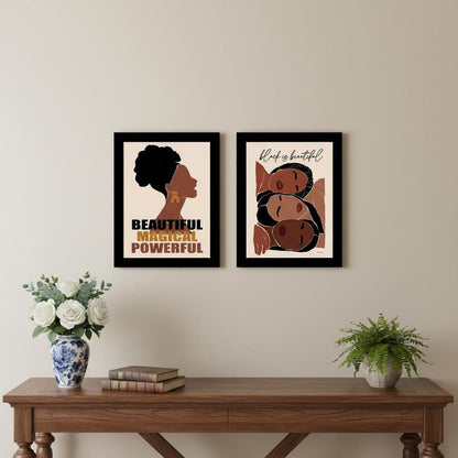 Set Of Two Black is Beautiful Black Framed Wall Art HomeRoots