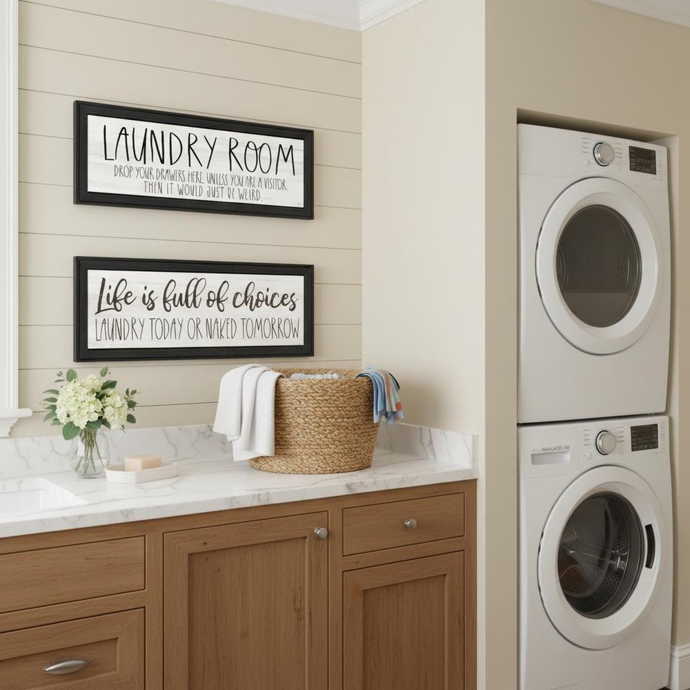 Set Of Two Life is Full of Choices! Laundry Today or Naked Tomorrow! Black Framed Laundry Wall Art