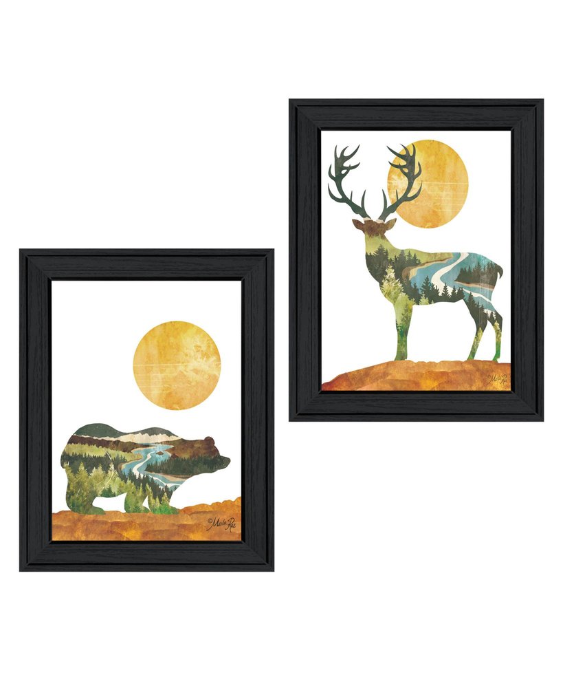 Set Of Two Bear and Deer Black Framed Wall Art — view 1