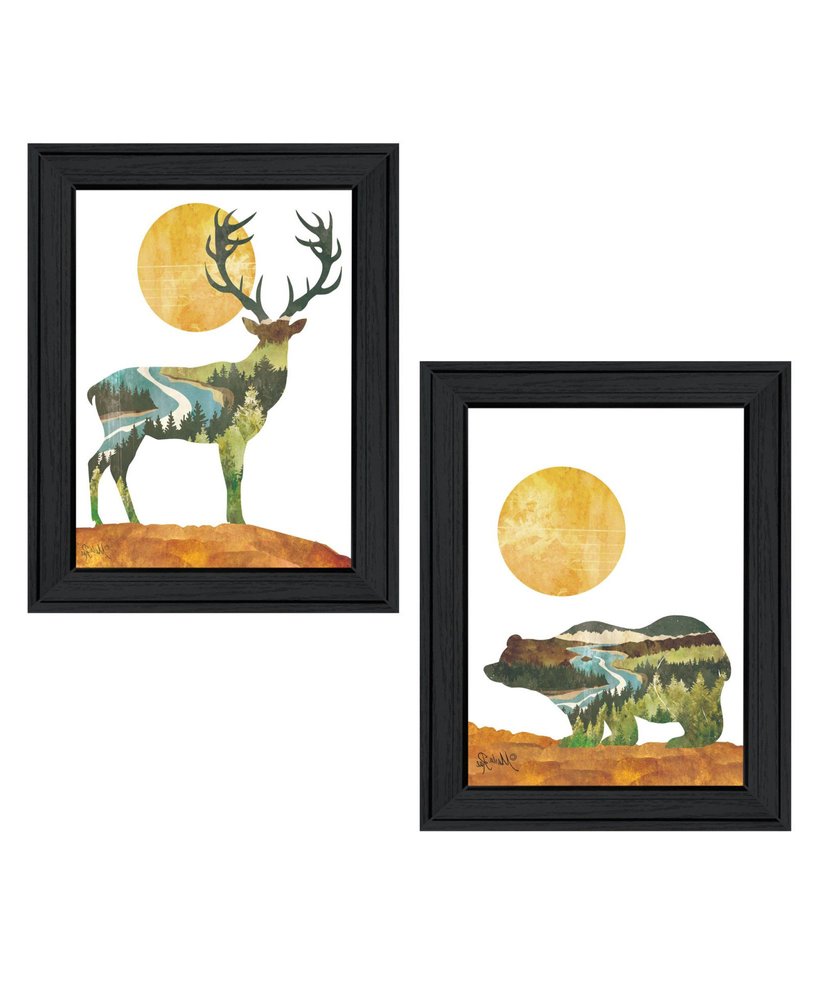 Set Of Two Bear and Deer Black Framed Wall Art — view 3