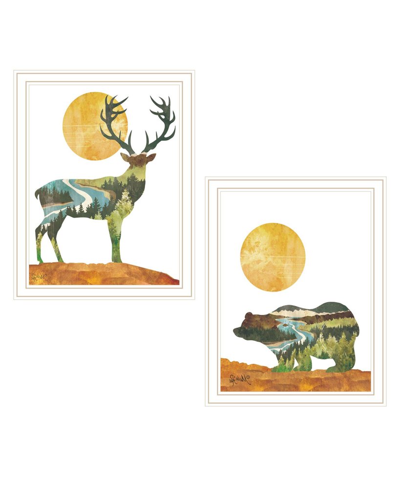 Set Of Two Bear and Deer White Framed Wall Art — view 4