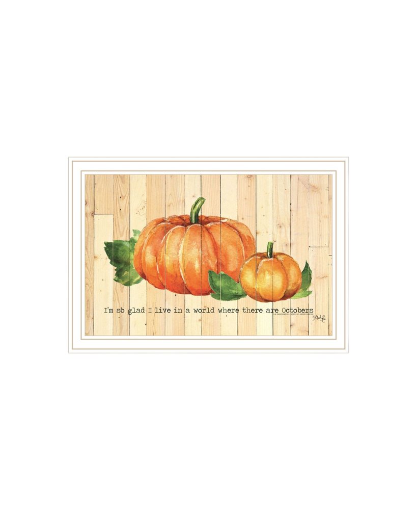 Set Of Two Happy Fall-October Pumpkins White Framed Wall Art