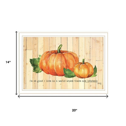 Set Of Two Happy Fall-October Pumpkins White Framed Wall Art