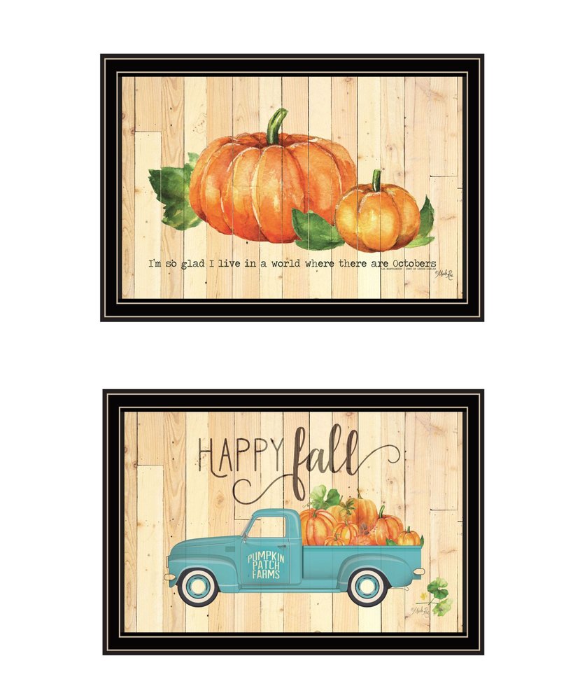 Set Of Two Happy Fall-October Pumpkins Black Framed Wall Art — view 1