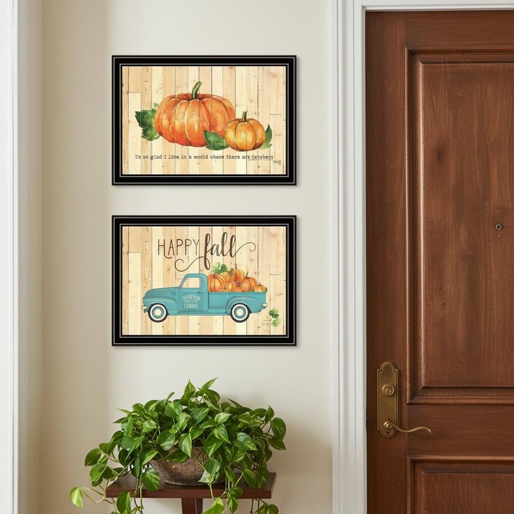 Set Of Two Happy Fall-October Pumpkins Black Framed Wall Art — view 6